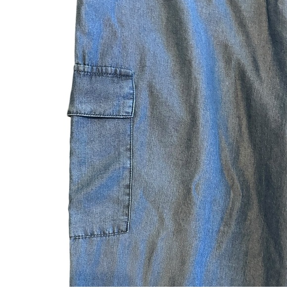 NINE WEST high rise chambray pull on elastic waist cargo jogger pants sz Large - Picture 3 of 7